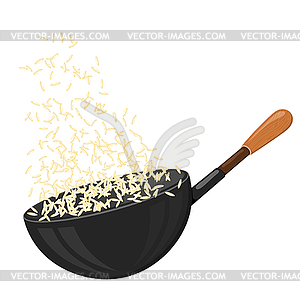 Large pan with rice. Simple food icon. Men - royalty-free vector clipart