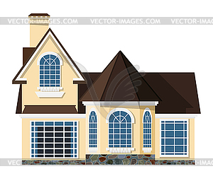 Flat style. Small two-storey house with beautiful - vector clipart
