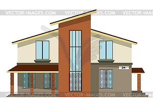 Flat style. Cartoon building. Modern two-storey - vector clipart