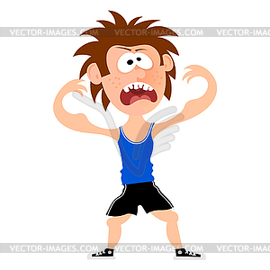 Angry disgruntled teenager pose bodybuilder on white - vector image