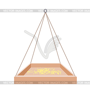 Feeders for birds. Wooden trough on rope - vector image