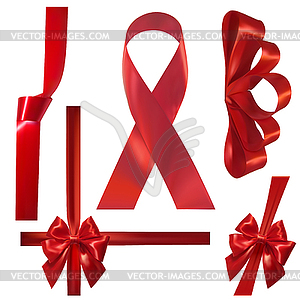 Red ribbon knots. Set of color comp - vector clipart