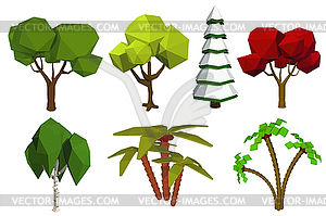 Low poly trees. set of trees in style of low poli. - vector clipart