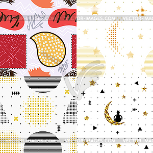 Set of color seamless patterns in Memphis style. - vector clipart