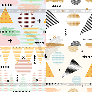 Set of color abstract seamless pattern in Memphis - vector image
