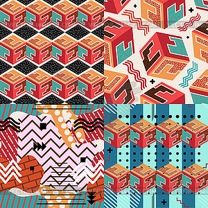 Set of color abstract seamless with squares - vector image