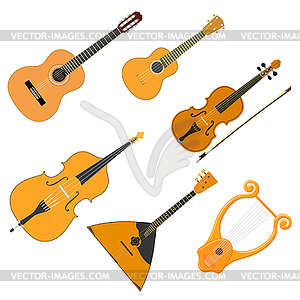 Color set of acoustic stringed musical instruments - vector clipart