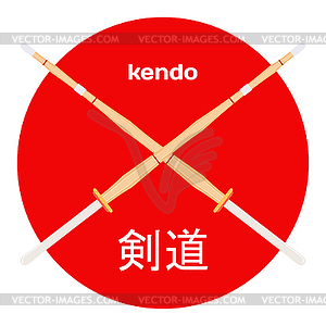 Two crossed bamboo training sword for kendo - vector clip art