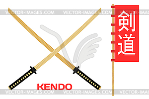 Two crossed wooden training sword for kendo. - vector clipart