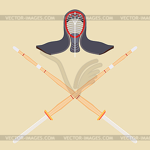 Two crossed bamboo training sword for kendo and - vector image