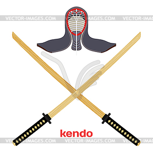 Two crossed wooden training sword for kendo and - royalty-free vector image