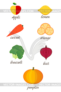 Set of autumn fruits and vegetables. Healthy food o - vector image