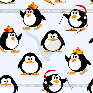 Seamless pattern with young penguins playing. - vector image