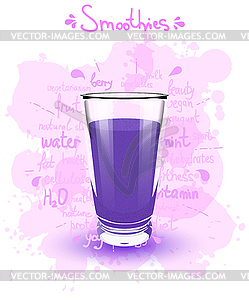 High glass cup with purple smoothies. Heal - stock vector clipart