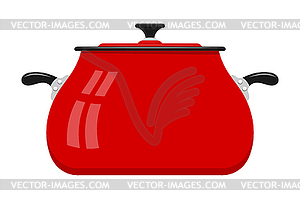 Cartoon red saucepan. Kitchen utensils. Co - vector image