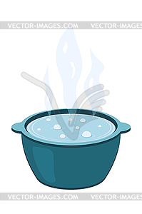 Metal pot with boiling water. Cooking f - vector image