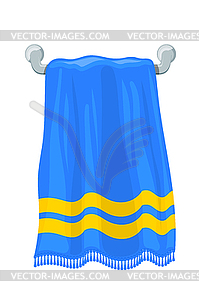 Blue towels terry towels on holder on w - vector image