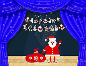 Blue Cartoon theater. Theater curtain with - vector clip art