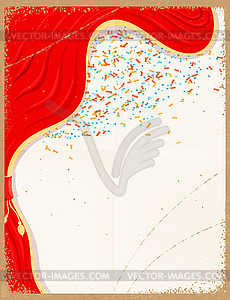Красный театральный занавес с цветными конфетти - изображение в формате EPS