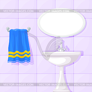 Bathroom ceramic wash basin, tiled walls, - vector image