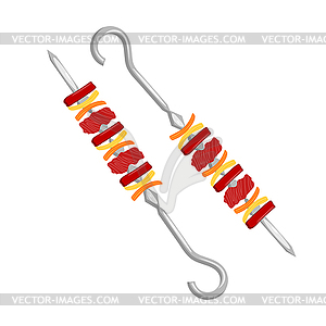 Kebab on metal skewers. Kebab with meat a - vector image