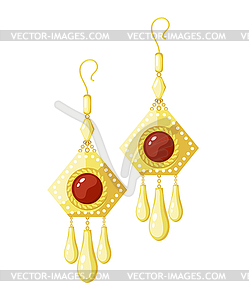 Shiny golden earrings on white - vector clipart