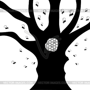 Черное дерево с пчелиный улей. Bee hiveon Тре - клипарт в векторе