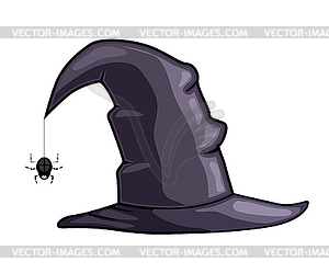 Stock Cartoon witch hat with spider on web on white - vector clipart