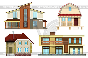 Set Cartoon small cozy rural houses. Vect - vector clipart