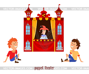 Children perform puppet show on stage Royalty Free Vector