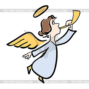 Color young angel with trumpet on w - vector clipart