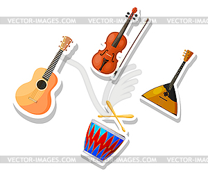 Set of color Cartoon musical instruments on white - vector EPS clipart