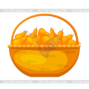 Abstract rural wicker basket with pears. Cartoon - vector clipart
