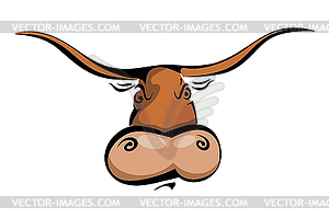 Color image cute funny bull with long horns. symbol - vector clip art