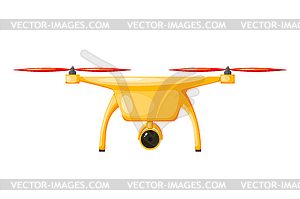 Flying drone yellow color with red scre - vector image