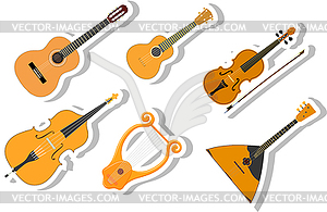 Set of color Cartoon musical instruments on white - vector clipart