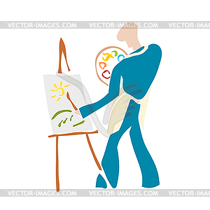 Funny funny young artist with palette - vector clipart