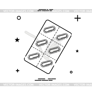 Абстрактный черный значок таблетки. стиль Линейный тренд - векторное изображение клипарта