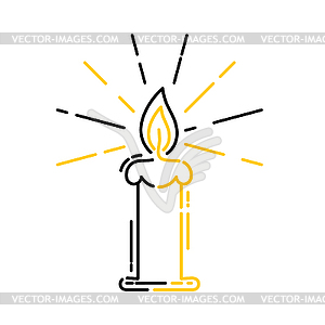 Lit candle, religious pictogram in linear style. - vector image