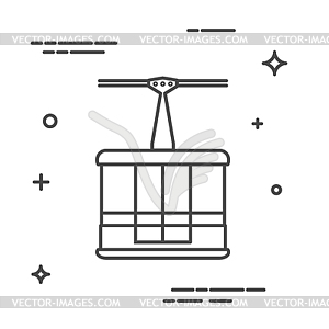 Cab of cable car in linear style. Line icon. on w - vector clip art