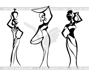 Silhouettes of Greek and African women, ba - vector image