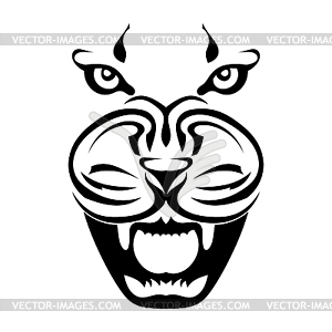 Silhouette of face of tiger in full face, grin of - vector clip art