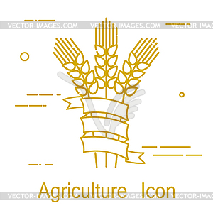 Yellow spikelet is symbol of agriculture in linear - vector EPS clipart