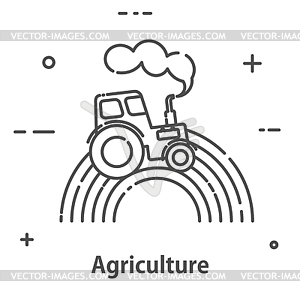 Tractor processes field. Line icon bac - stock vector clipart
