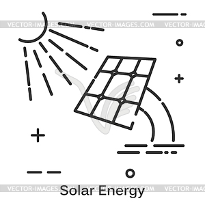 Solar battery and sun. Line icon . V - vector clip art