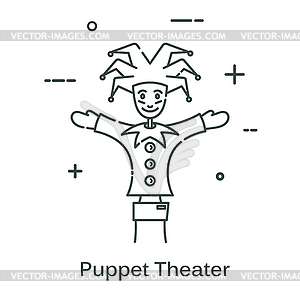 Doll-jester in linear style. Line icon - vector image