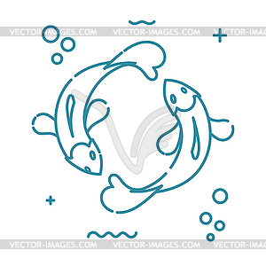 Pair fish with tails-heart, an astrological - vector clipart