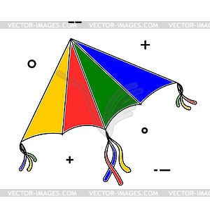Colorful kite in linear style. Line icon bac - vector image