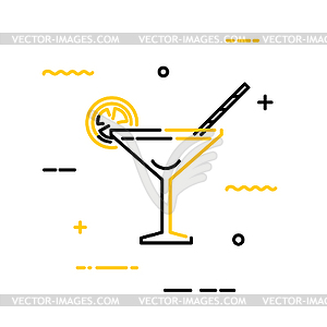 Black flat cocktail martini icon with lemon and - vector clipart