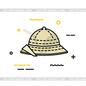 Color Flat icon of cork helmet. Line sty - vector EPS clipart